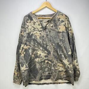 Vintage Jerzees Real Tree Camo Henley Shirt XL Outdoors